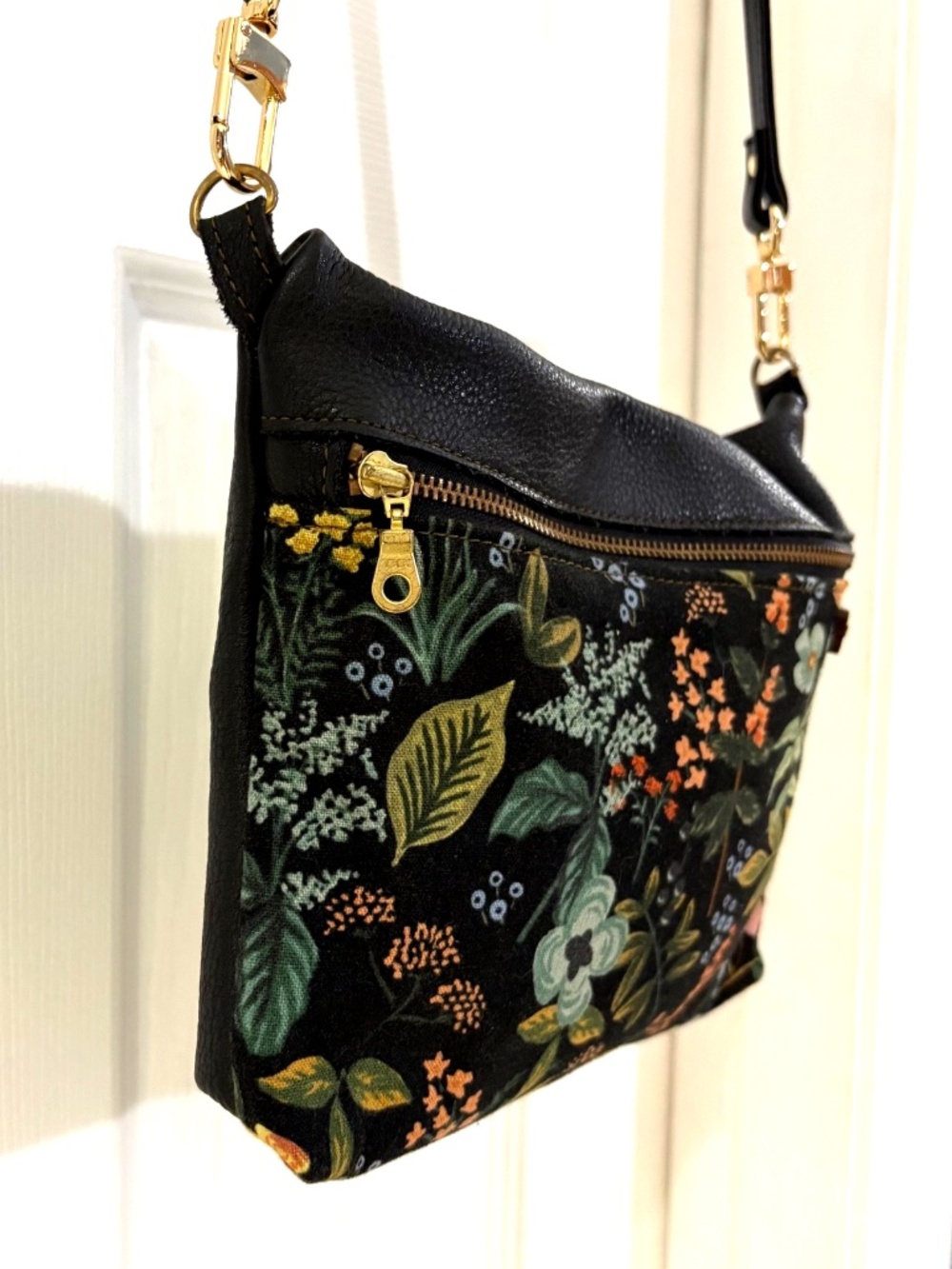 Jessie Blume Boho Botanical Handmade Floral Crossbody Bag Canvas & Leather Purse